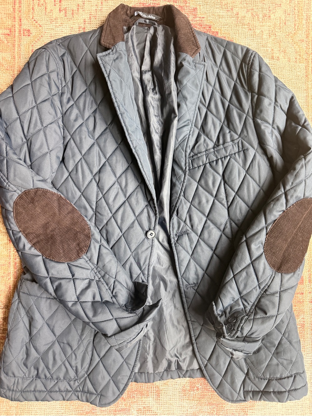 Saks Fifth Avenue Quilted Slate Gray Blazer with Brown Corduroy Accents